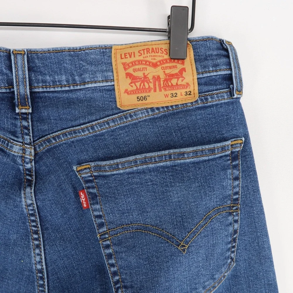 Levis 506 Jeans Mens 32x32 Blue Straight Leg Regular Fit Stretch Denim - Picture 4 of 11